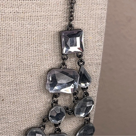 Silver Chain Layered Gem Style Necklace Statement Event Party Cocktail - Picture 1 of 8